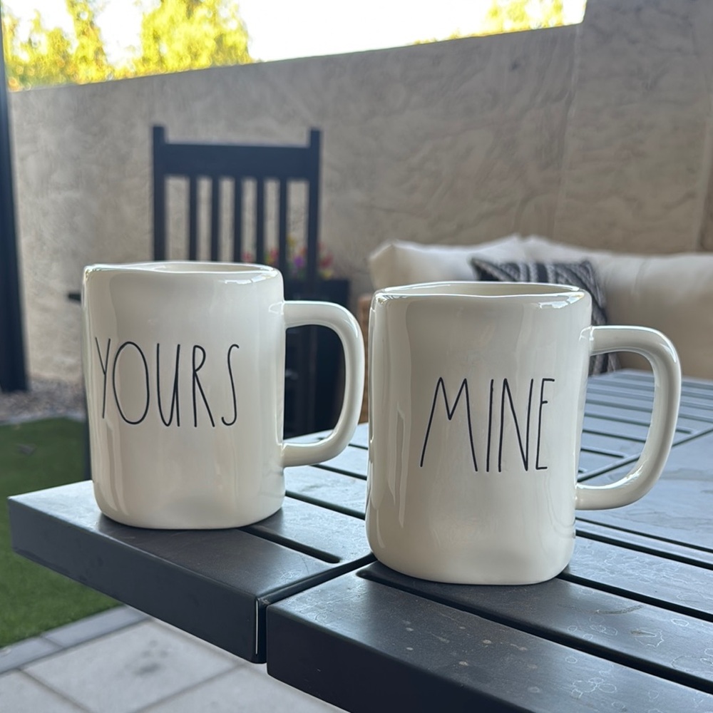 Yours & Mine Rae Dunn Ceramic Mug Set - Cream